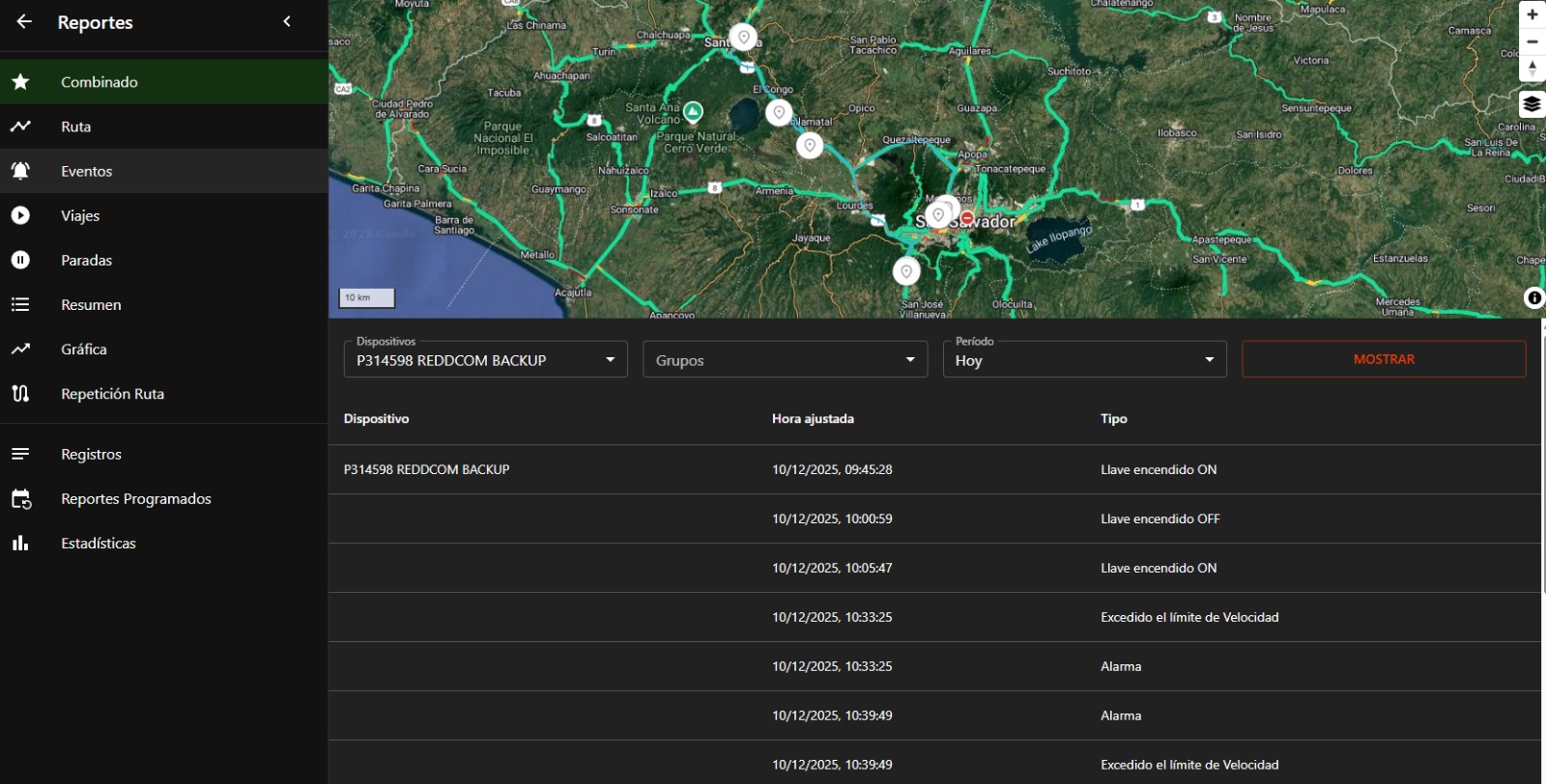 Panel de control GPS